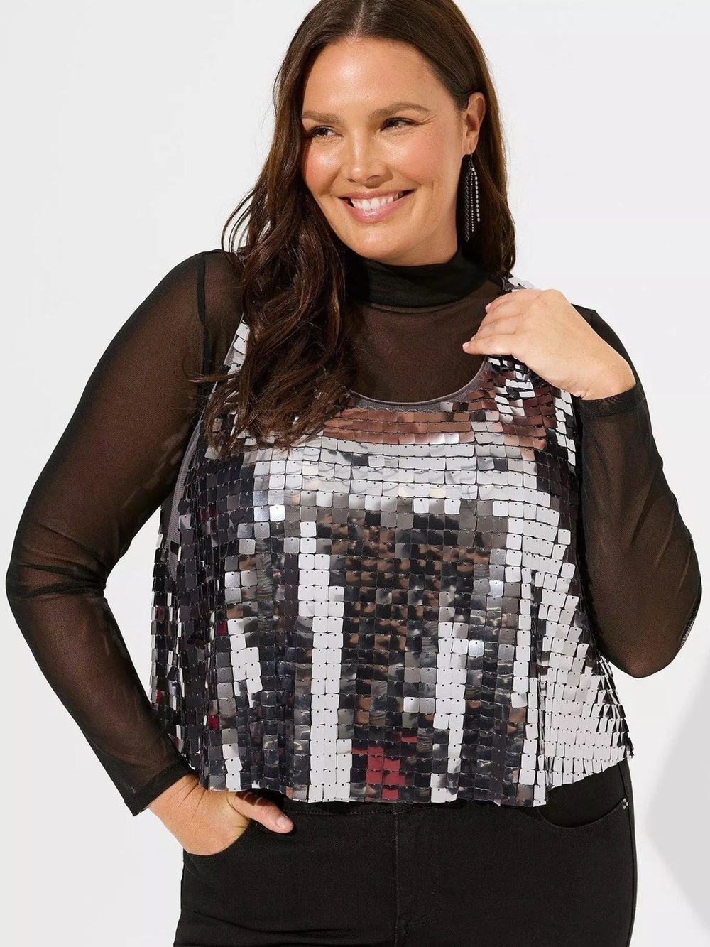 Torrid Sequin Crop Tank Top Silver Gray Size 4X